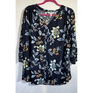 Croft & Barrow Top Size 2XL Floral 3/4 Sleeve Round Neck Pullover